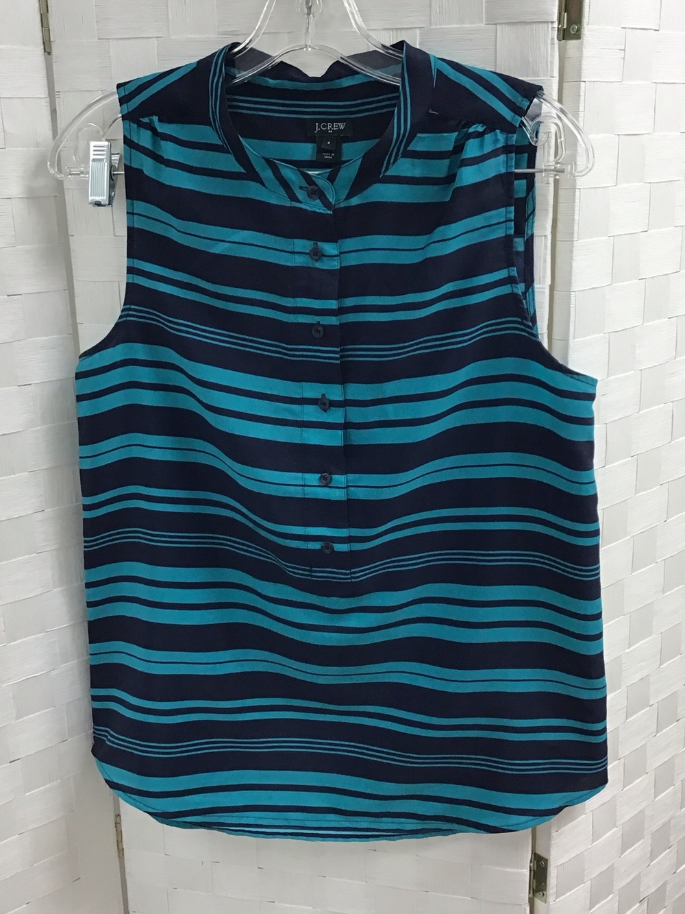 J. Crew Sleeveless Striped Shell in Teal and Navy
